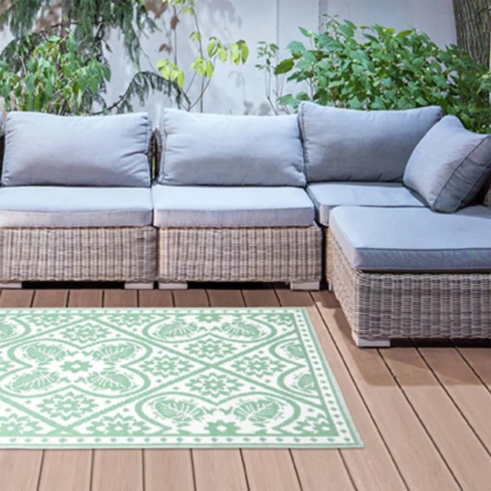 Esschert Design Outdoor-Teppich 182x122 cm Fliesendesign Grün und Weiß 433913 Bild 1