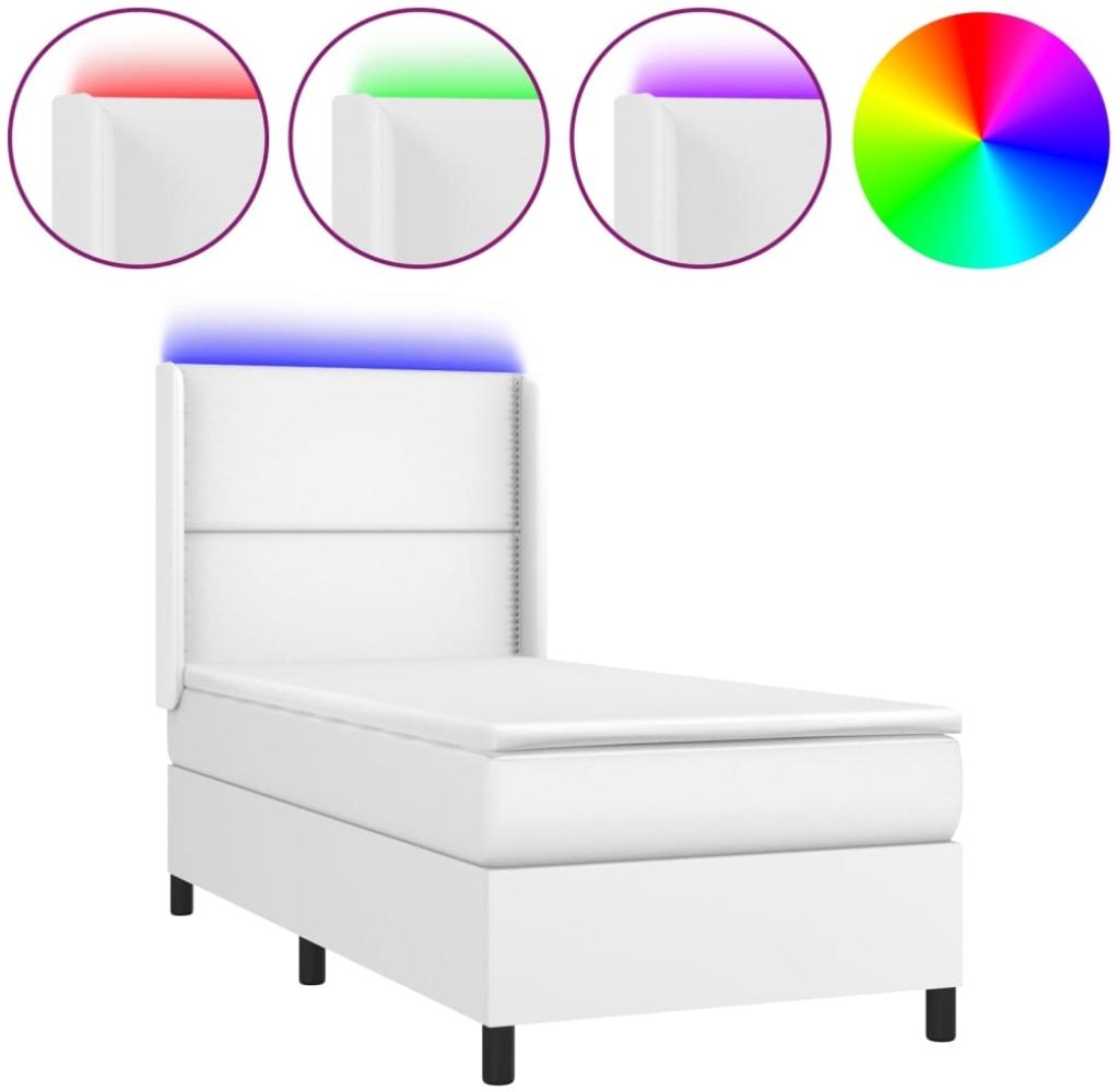 vidaXL Polsterbett mit Matratze & LED Weiß 90x190 cm Kunstleder [3139296] Bild 1