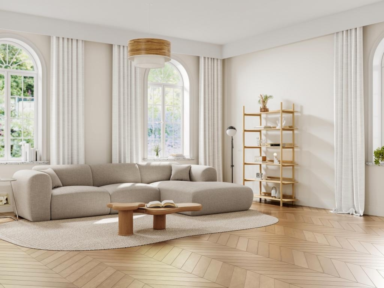 Vente-unique - Großes Ecksofa - Ecke rechts - melierter Stoff - Beige - POGNI von Maison Céphy Bild 1