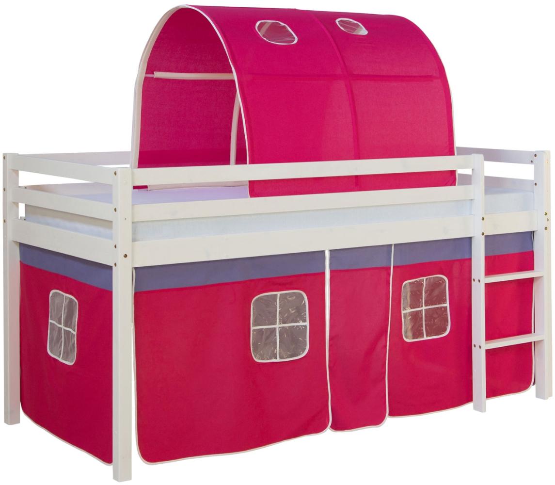 Homestyle4u Spielbett mit Tunnel, Pink, Kiefernholz pink / weiß, 90 x 200 cm Bild 1