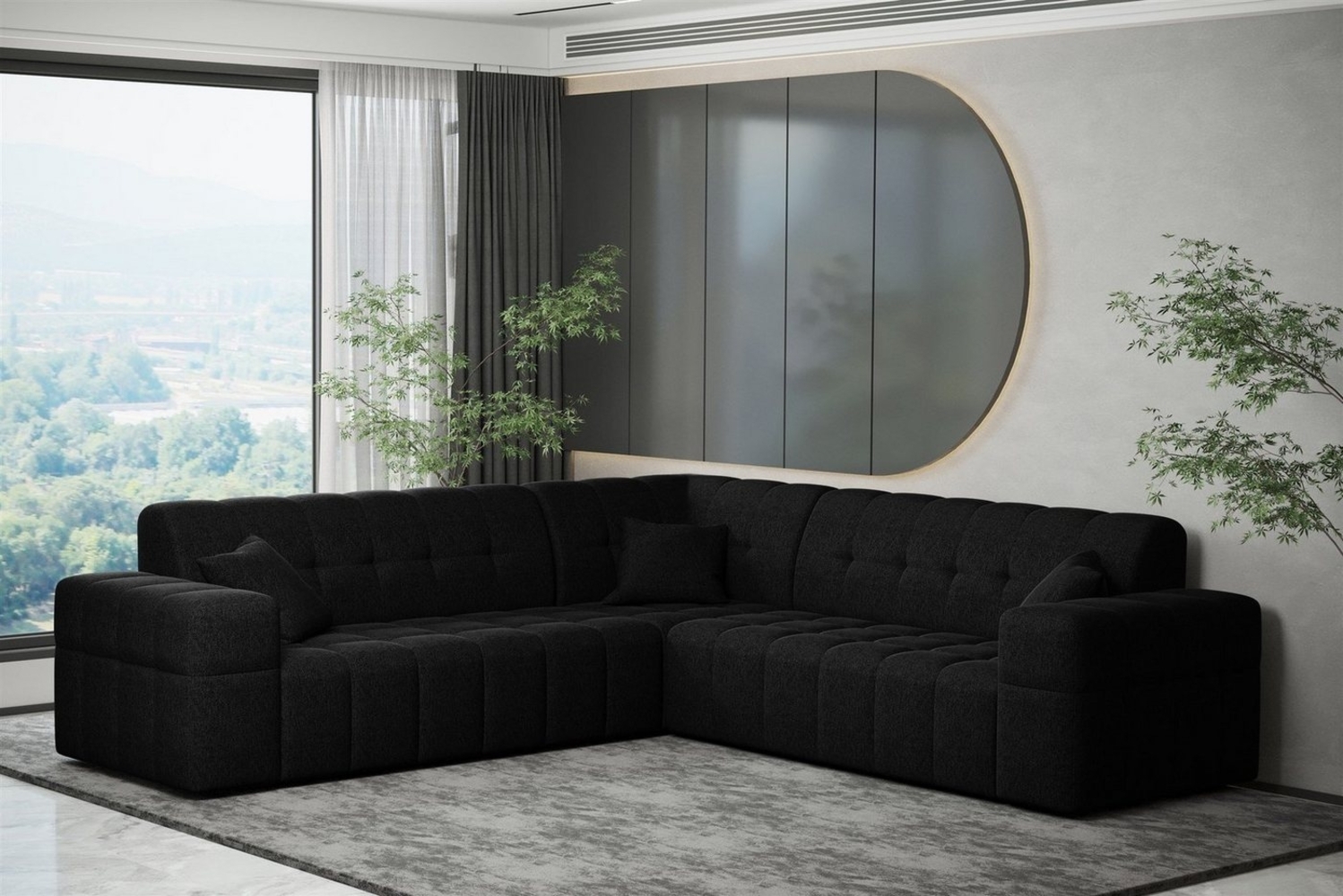 Ecksofa Designersofa NANCY in Stoff Neve Schwarz Seite Universal Bild 1