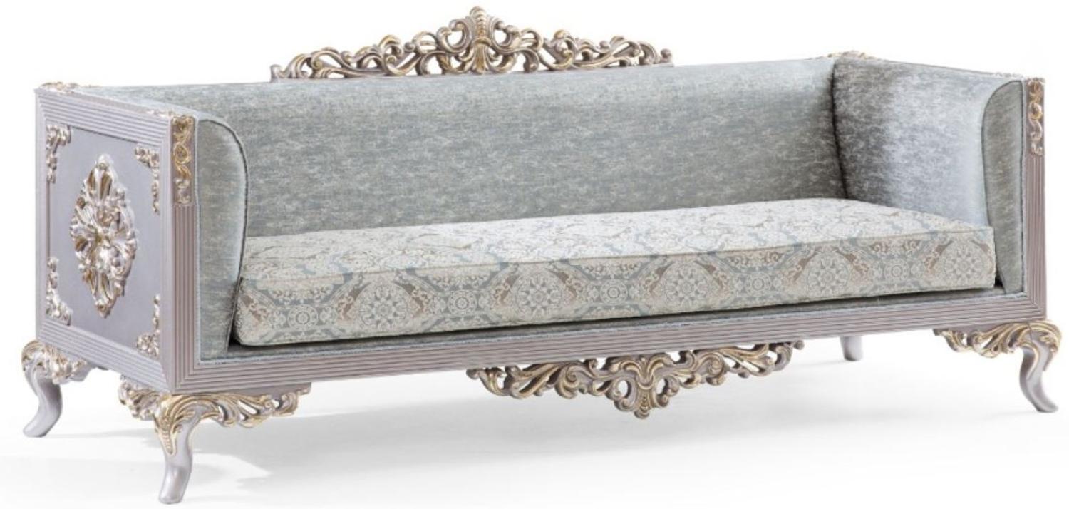 Casa Padrino Luxus Barock Sofa Türkis / Silber / Gold 225 x 86 x H. 98 cm Bild 1