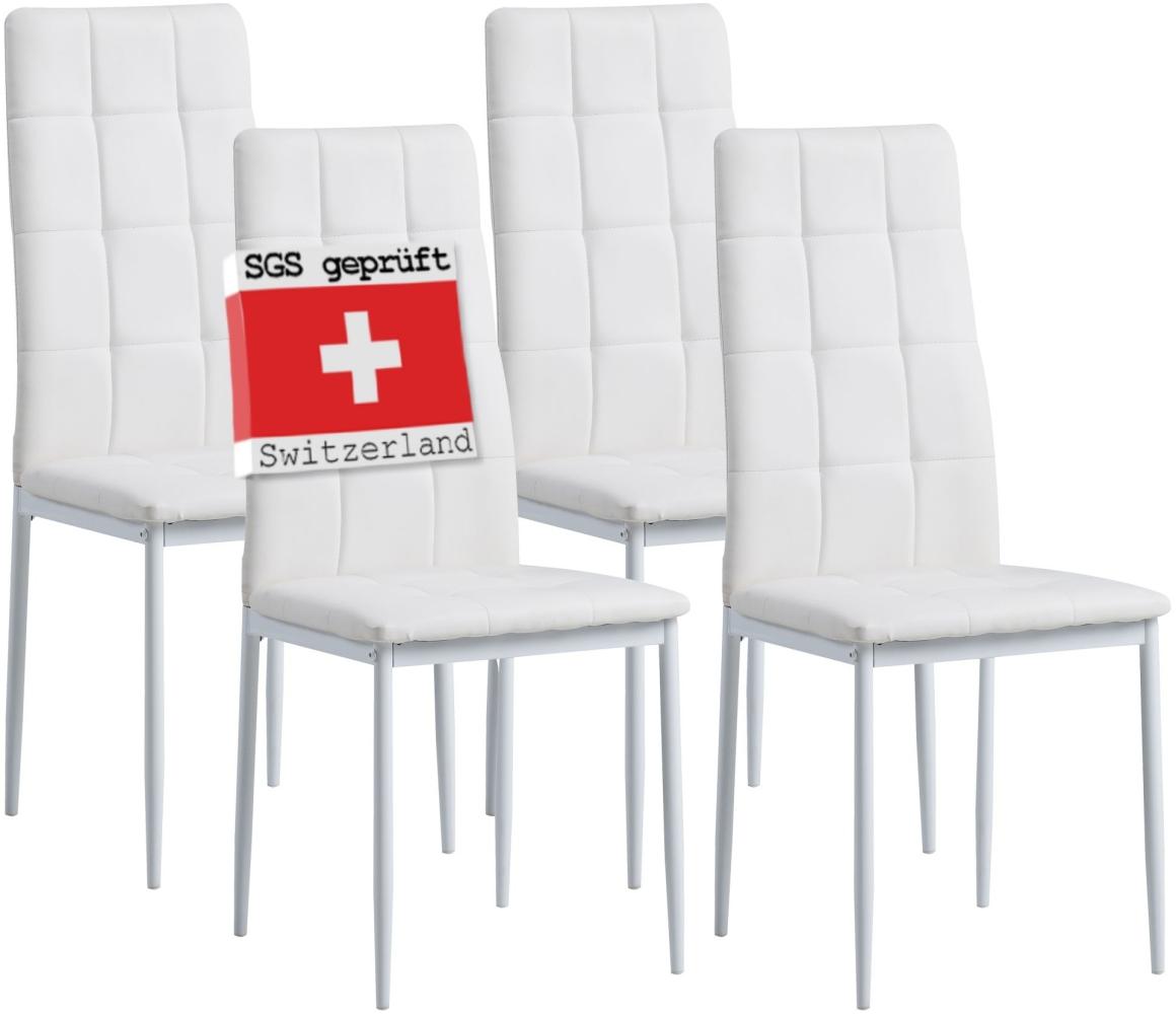 Albatros Esszimmerstühle RIMINI 4er Set, Weiss - Edles Italienisches Design, Polsterstuhl Kunstleder-Bezug, Modern und Stilvoll am Esstisch - Küchenstuhl Stuhl Esszimmer hohe Belastbarkeit Bild 1