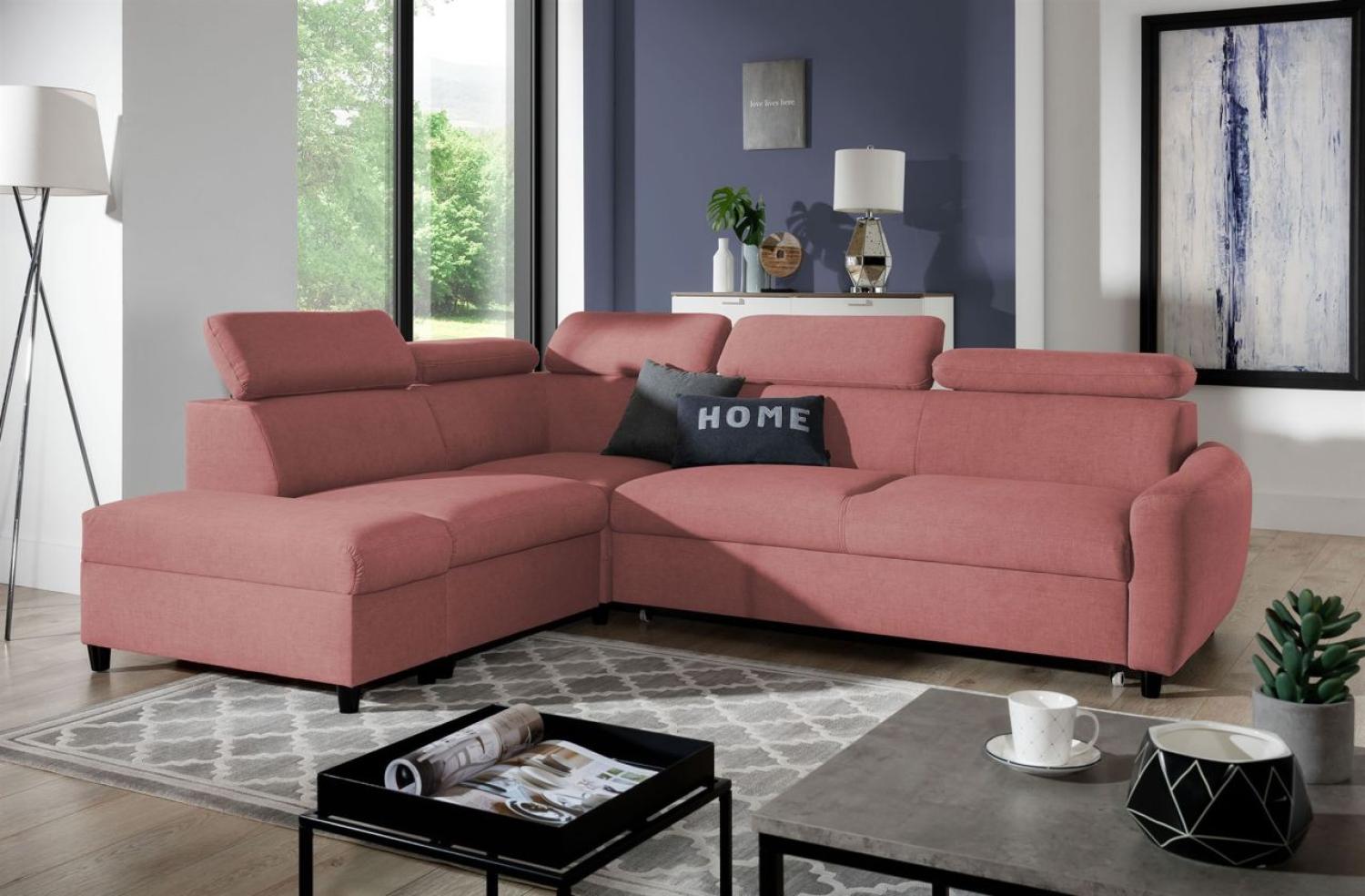 Ecksofa Schlafsofa Sofa ANTON in Stoff Esito Rosa Ottomane Links Bild 1