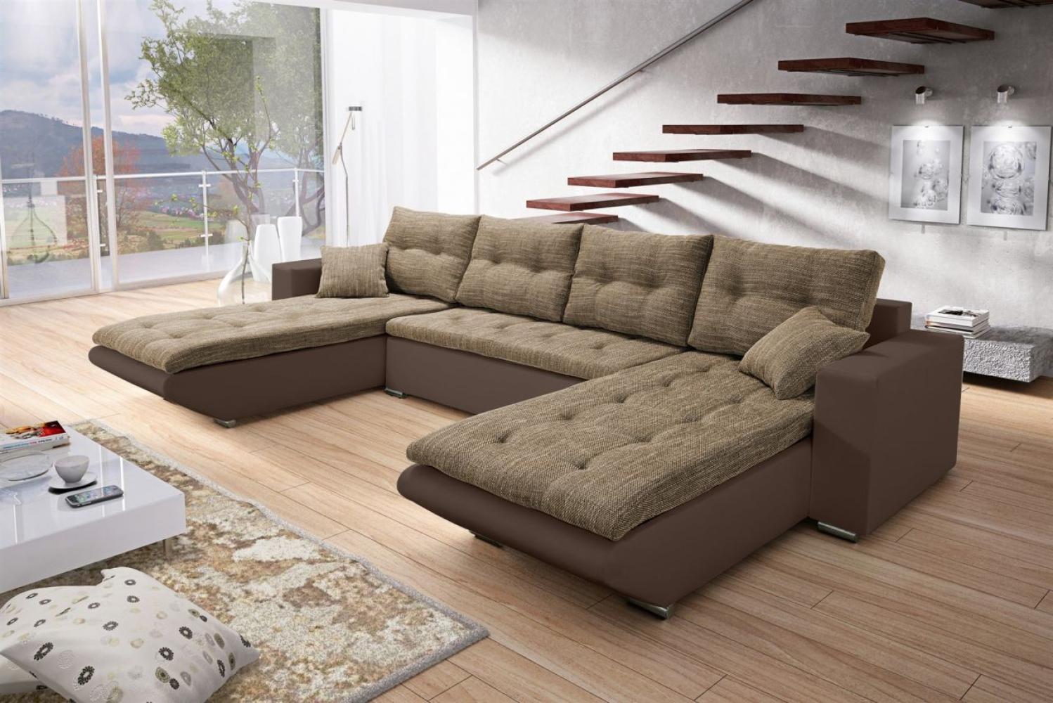 Wohnlandschaft Sofa NINO XL mit Schlaffunktion Braun-Hellbraun Bild 1