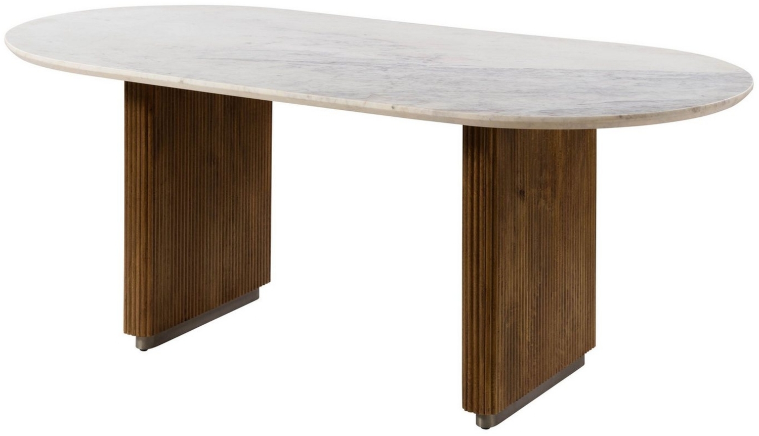 Massivmoebel24 Esstisch BARCELONA (oval Mango 200x100x76x76 braun lackiert / Marmor weiß BARCELONA #236) Bild 1