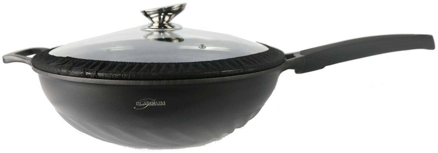 WOK Pfanne 32cm Induktion Aluguss mit Deckel Antihaft Bratpfanne Marmorbeschichtung Gastronomie Home Wokpfanne Bild 1