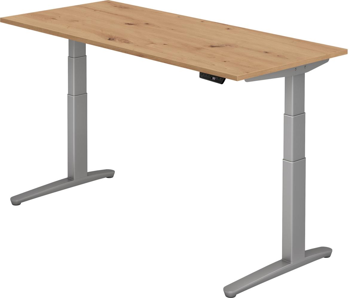 bümö elektrisch höhenverstellbarer Schreibtisch 180x80 cm mit Memory-Steuerung - Design Schreibtisch höhenverstellbar elektrisch, elektrischer Schreibtisch Asteiche, Gestell silber, XBHM-19-R-SS Bild 1