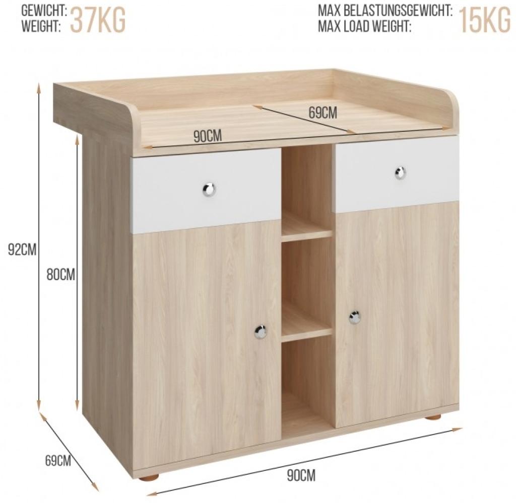 Infantastic® Wickelkommode - inkl. 2 großen Schubladen und 5 Fächer, LxBxH 90/69/92 cm, Eiche - Wickelschrank, Wickeltisch Aufsatz, Wickelaufsatz, Baby Möbel Kommode, Wickelregal Organizer Bild 1