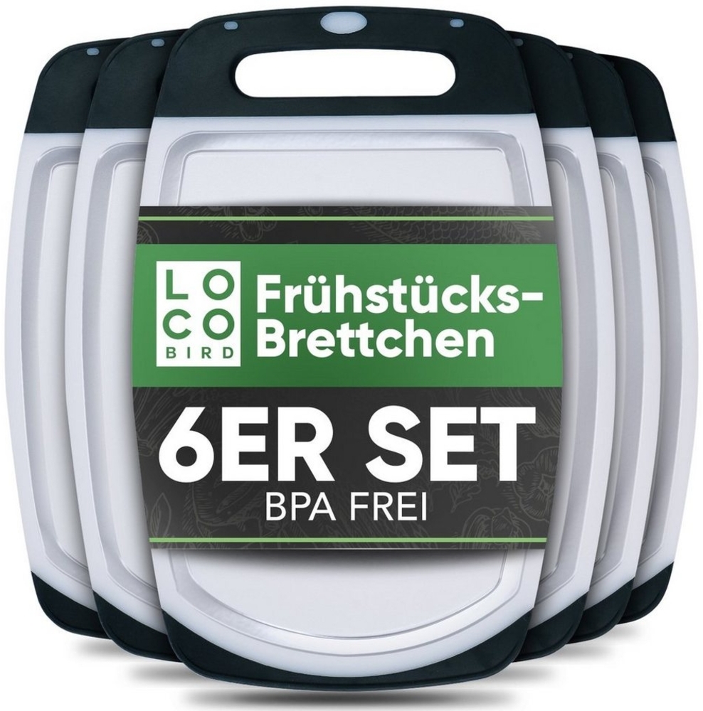 Loco Bird Frühstücksbrett 6er Set - 25,5 x 16cm, Kunststoff, (PVC-Brettchen für die Küche, 6-St, Brettchen), Antibakterielles Frühstücksbrett aus Kunststoff Bild 1