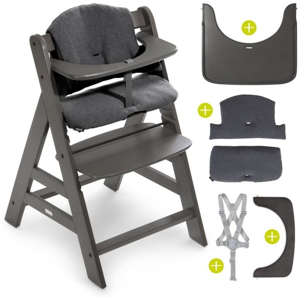 Hauck Hochstuhl Alpha Charcoal Selectline, Mitwachsender Holz Kinderhochstuhl mit Tisch & Sitzauflage verstellbar Bild 1