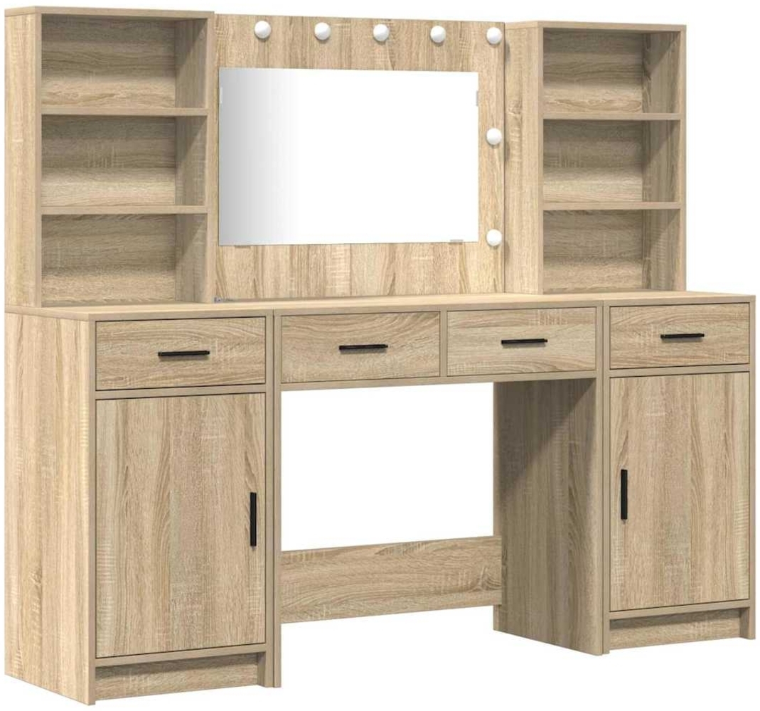 vidaXL Schminktisch Set mit Regal 3 pcs Sonoma-Eiche Holzwerkstoff 3334283 Bild 1