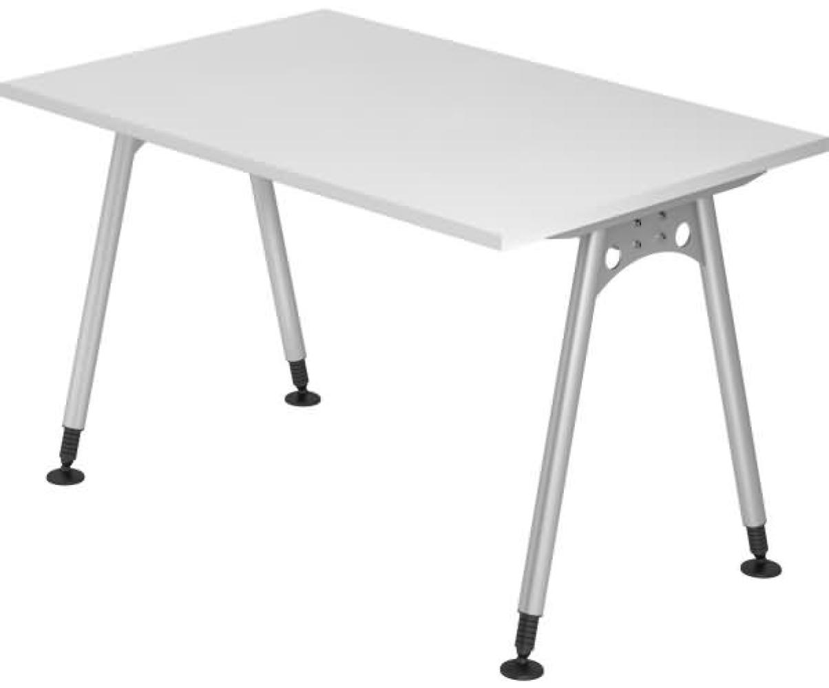 Schreibtisch AS12 A-Fuß 120x80cm Weiß Gestellfarbe: Silber Bild 1