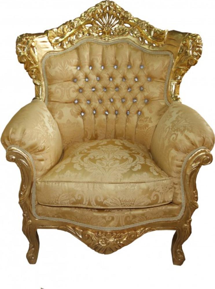 Casa Padrino Barock Sessel "King" Mod 2 Gold/Gold Muster /Gold mit Bling Bling Glitzersteinen - Möbel Antik Stil Bild 1