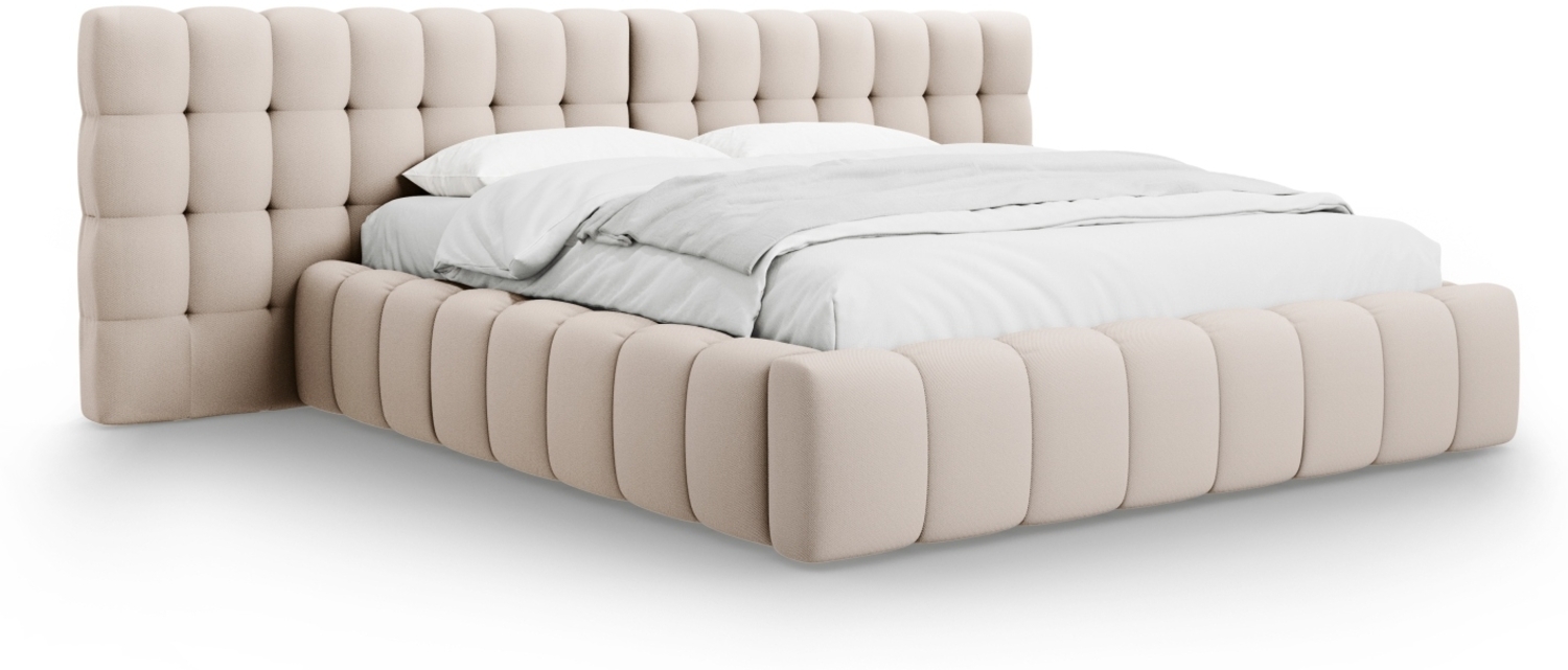 Micadoni Strukturierter Stoff Stauraumbett mit Doppelkopfteil Mamaia | Bezug Beige | 160x200 Bild 1