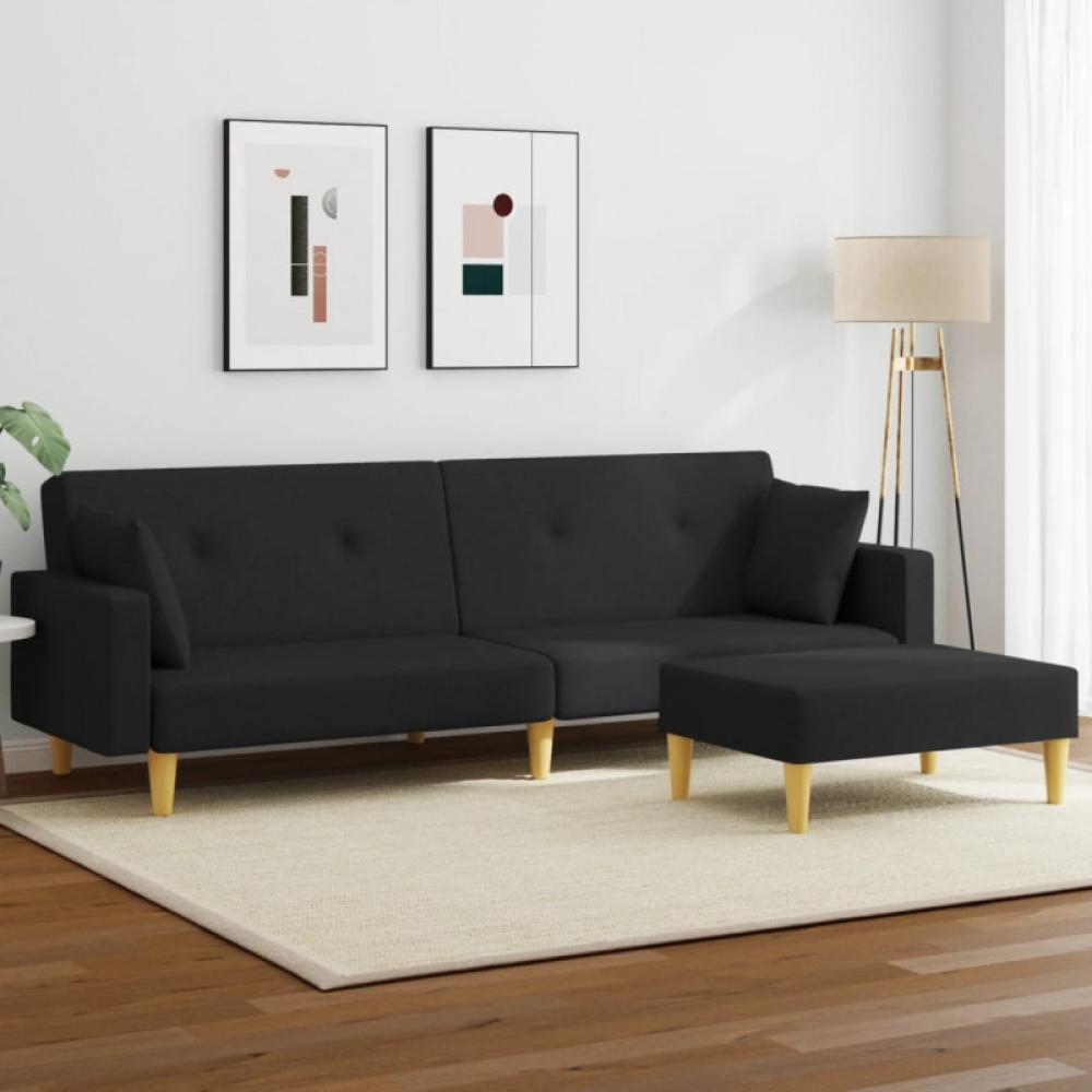 vidaXL Schlafsofa 2-Sitzer mit Fußhocker, Schwarz Bild 1