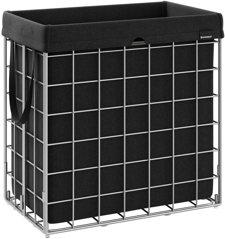Songmics faltbarer Wäschekorb, 110 l, abnehmbarer und waschbarer Wäschesack, Metalldrahtgestell silbern-schwarz, 58 x 33 x 58 cm Bild 1
