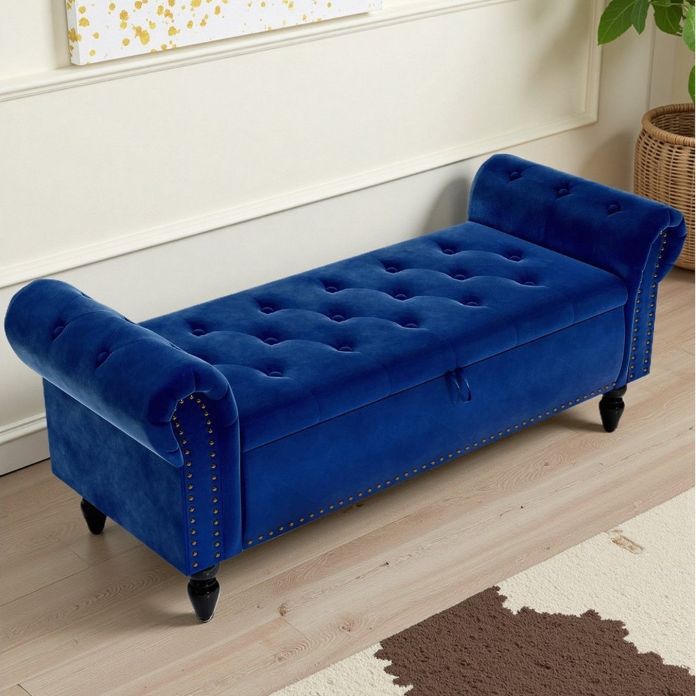 TLGREEN Bettbank Sitzbank mit Stauraum,133 x 53 x 46 cm Polsterbank, (Umdrehen Mit Booster-Gasstange, Bettende mit Deckel, Fußstütze mit stabilen Holzbeinen, Bis 168kg), Sofabank fur Flur, Esszimmer, Schlafzimmer, Wohnzimmer Bild 1