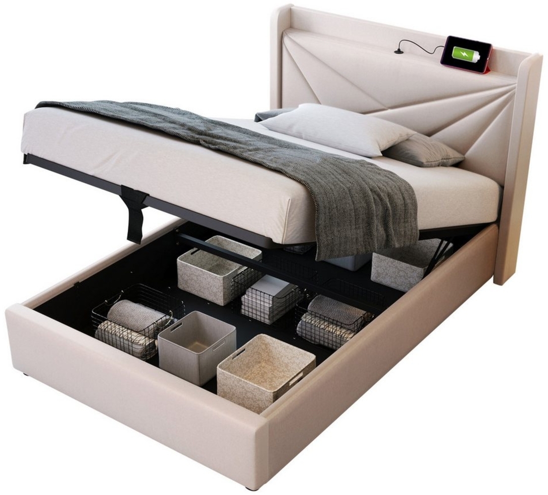 TavilaEcon Boxspringbett Einzelbett mit Stauraum und USB Typ C Ladefunktion Bild 1