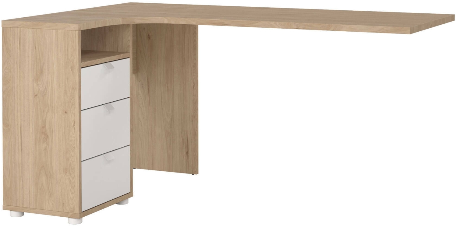 Dmora Schreibtisch Peipah, Mehrzweckschreibtisch, Bürotisch für PC, Eckschreibtisch, 150x100 h76 cm, Eiche und Weiß Bild 1