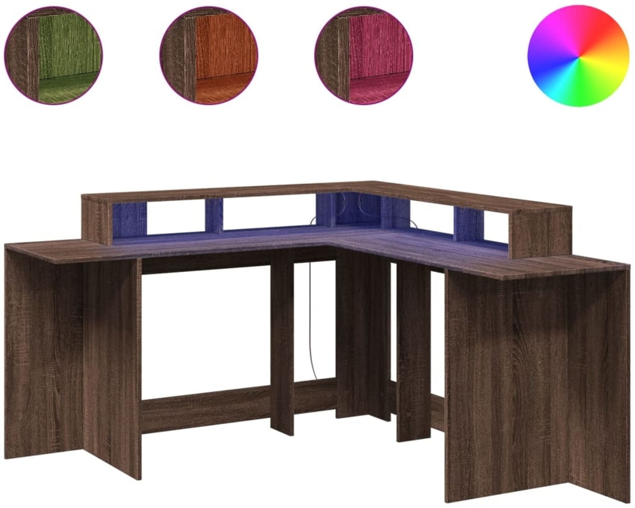 vidaXL LED-Schreibtisch Braun Eichen-Optik 152x152x91 Holzwerkstoff 3309462 Bild 1