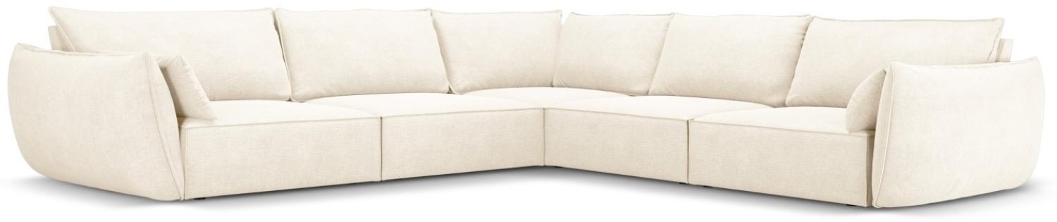 Micadoni 7-Sitzer Symmetrisches Ecksofa Kaelle | Bezug Light Beige | Beinfarbe Black Plastic Bild 1