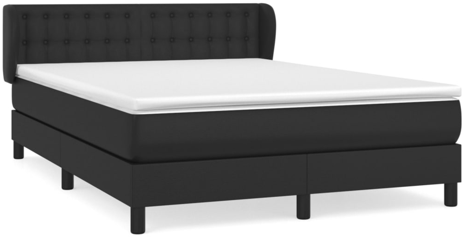 Boxspringbett mit Matratze, Chesterfield, Kopfteil breit, Schwarz 140x200 cm Kunstleder Bild 1
