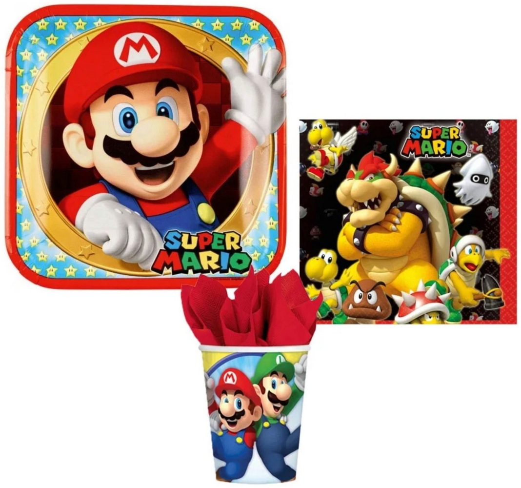 Super Mario Kindergeschirr-Set Super Mario Geburtstag Deko Set 36tlg. (36-tlg), 8 Personen, Geschirr Partyset Kinder Kindergeburtstag Bild 1