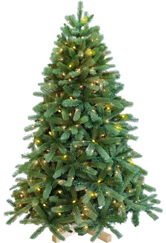 Sinaopus Künstlicher Weihnachtsbaum Tannenbaum mit beleuchtung, LED Christbaum, PVC+PE, mit 1180 Spitzen und 360 Warm-Weißen LED, 180 cm mit Holzstand Bild 1