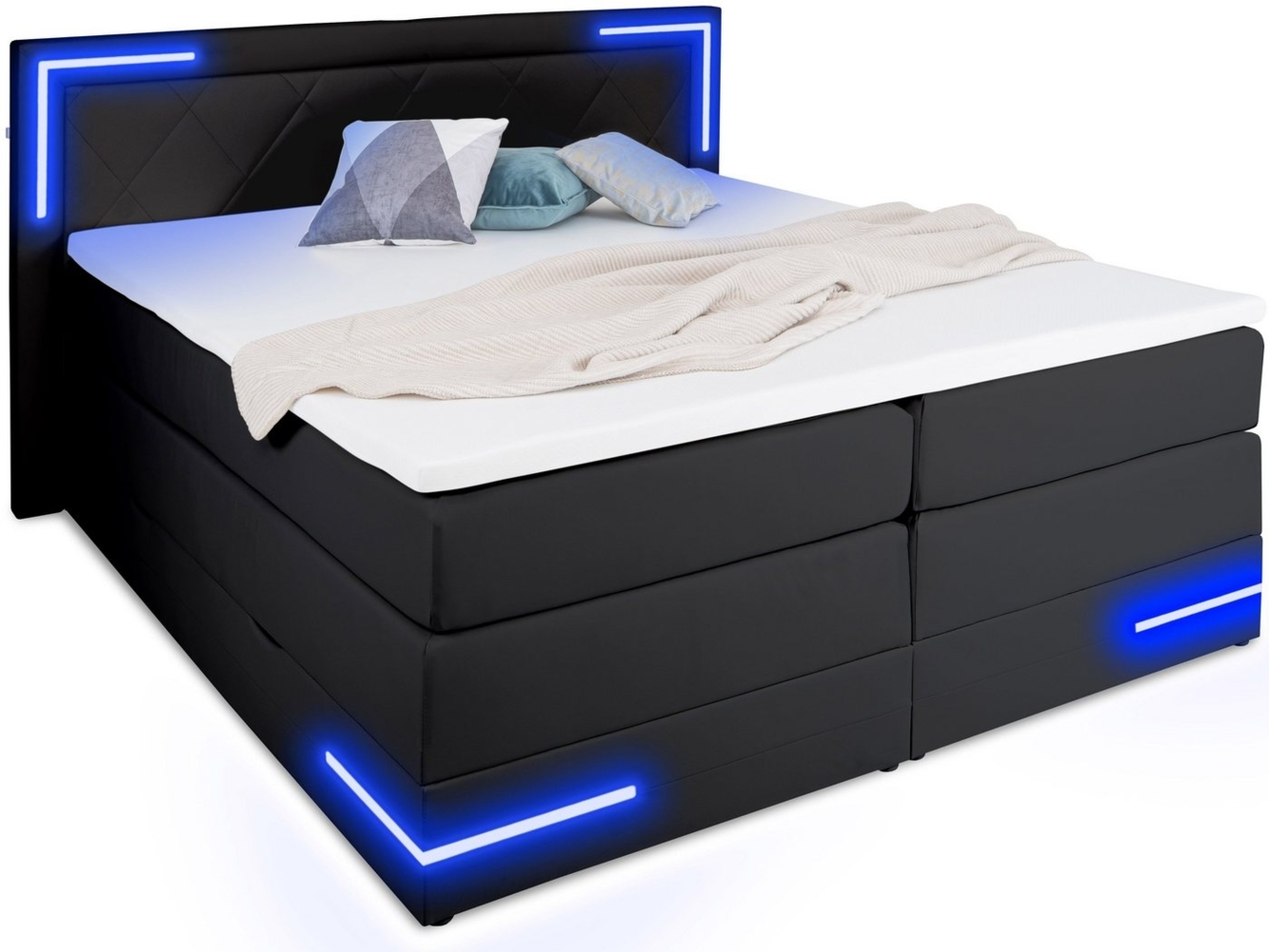 wonello Boxspringbett Arizona, mit LED Beleuchtung und Topper, wahlweise mit Bettkasten Bild 1