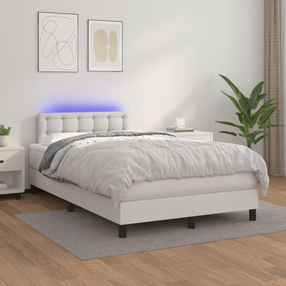 vidaXL Boxspringbett mit Matratze & LED Weiß 120x200 cm Kunstleder 3134214 Bild 1