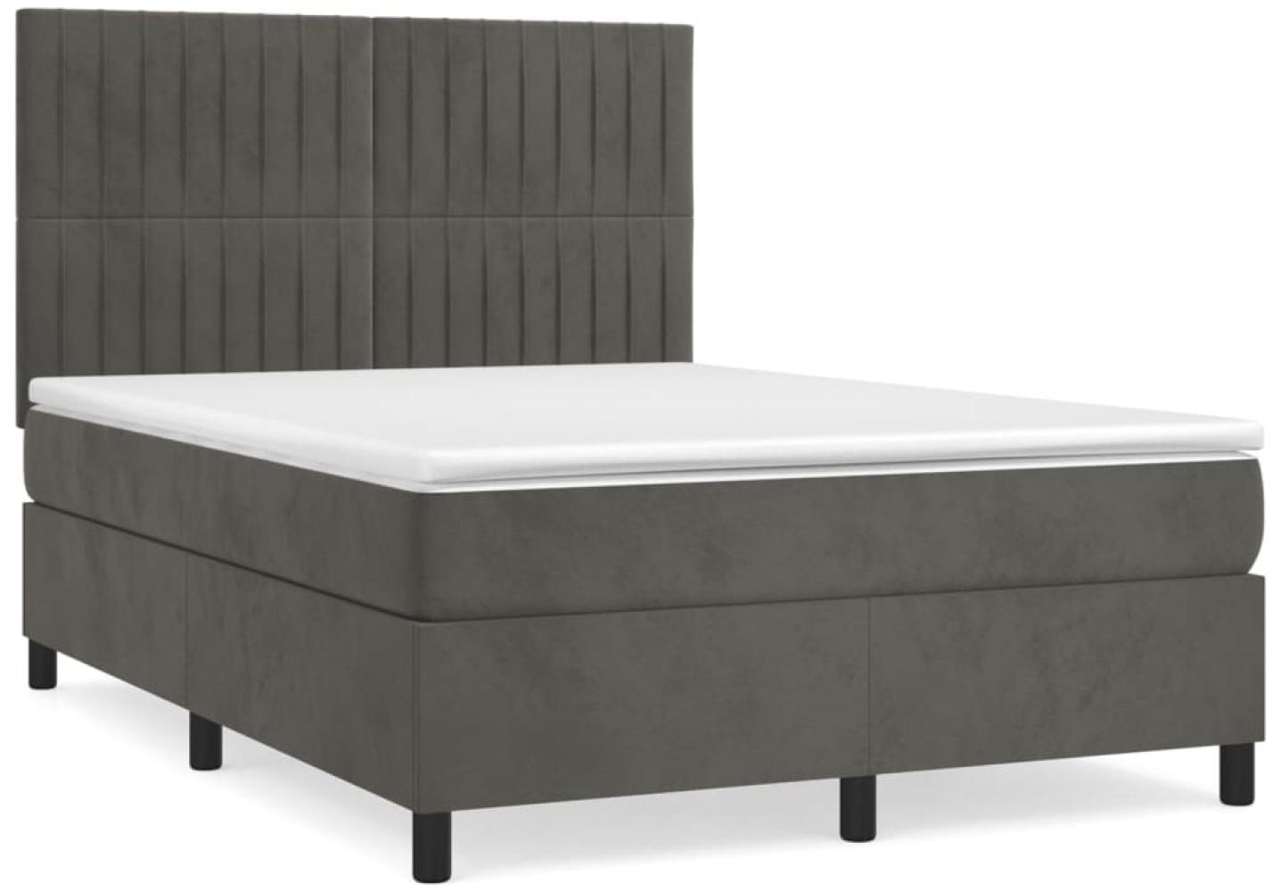 vidaXL Boxspringbett mit Matratze Dunkelgrau 140x190 cm Samt 3143140 Bild 1