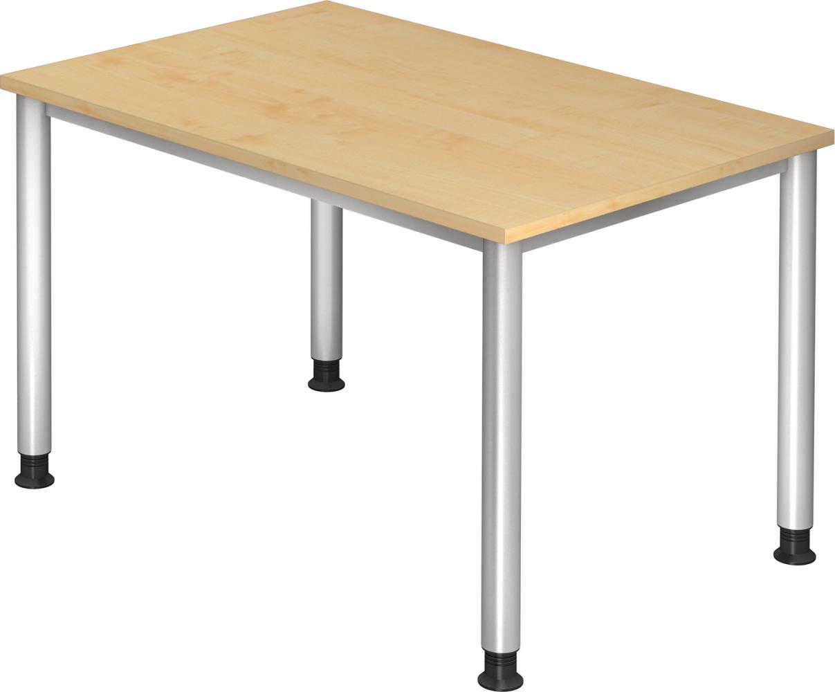 bümö höhenverstellbarer Schreibtisch H-Serie 120x80 cm in Ahorn, Gestell in Silber - PC Tisch klein für's Büro manuell höhenverstellbar, Computertisch verstellbar, HS-12-3 Bild 1