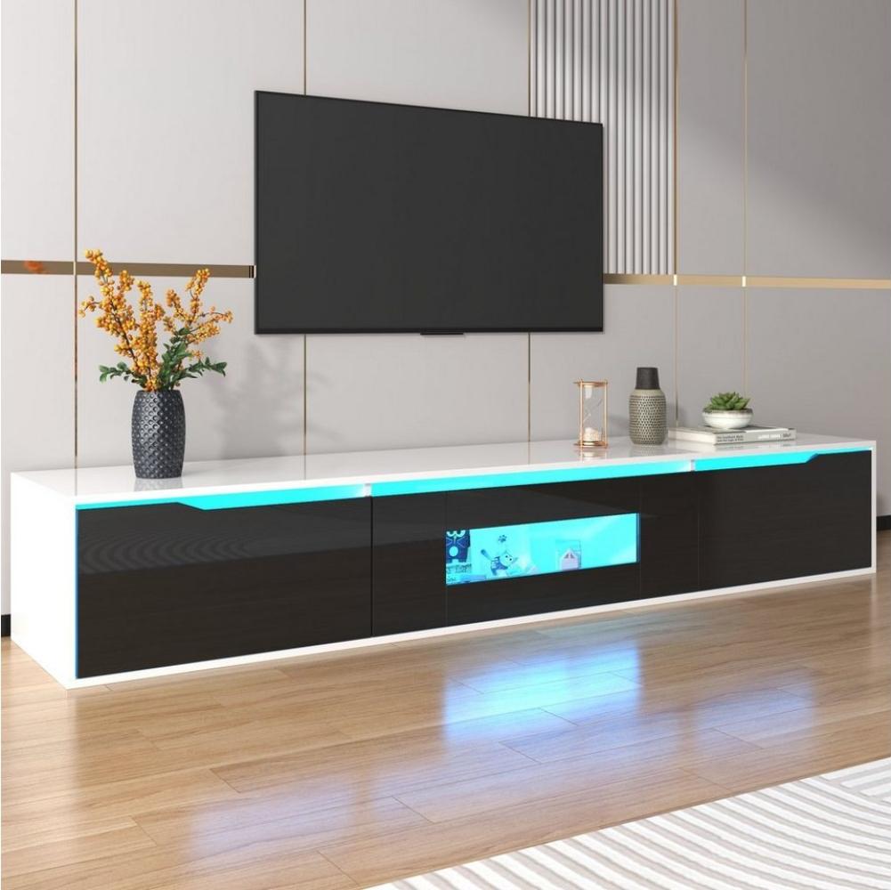 Merax Lowboard mit LED und Klapptüren, freistehend/hängend, TV-Schrank hochglanz,TV-Board Scandi,Breite:180cm Bild 1