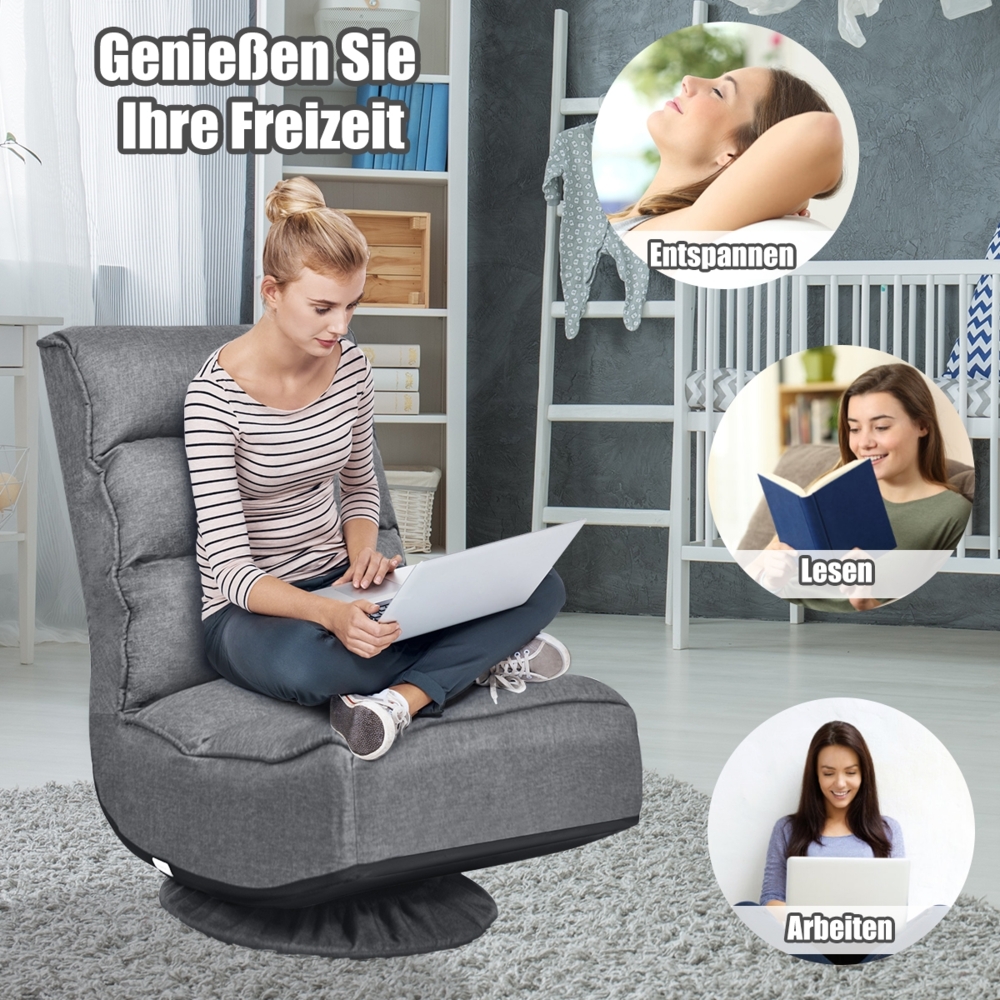 Relaxsessel verstellbar Klappsessel drehbar Bodenstuhl Sofastuhl Bodenkissen Grau Bild 1