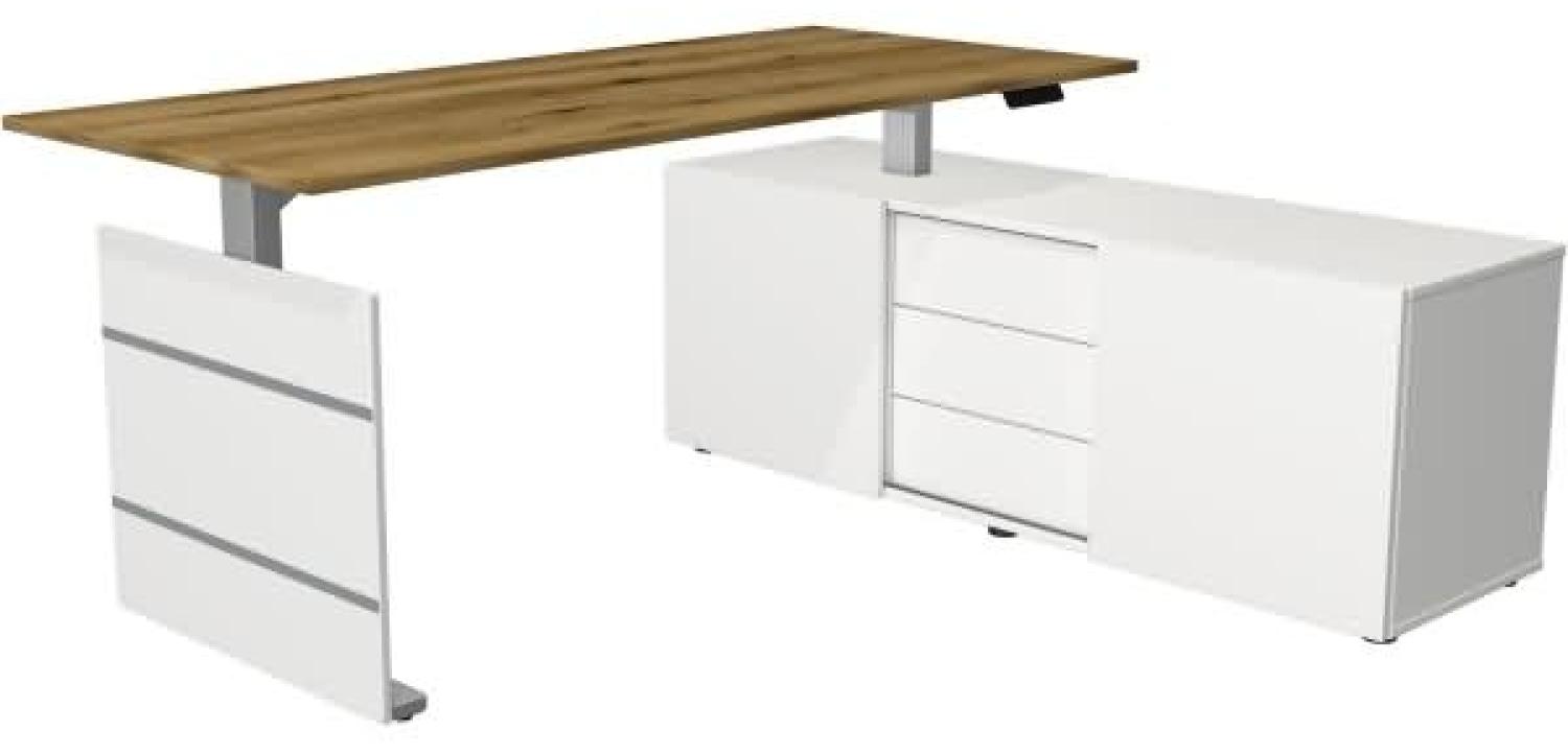 Kerkmann Komplettarbeitsplatz Move 3 180x80x72-120 mit Sideboard silber/eiche Bild 1