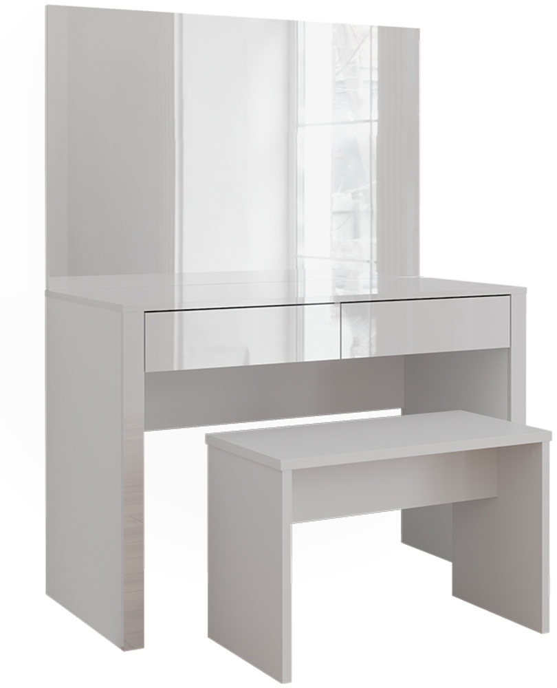 Schminktisch Annabelle Weiß Hochglanz/Weiß 110 cm mit Spiegel und Bank Vicco Bild 1