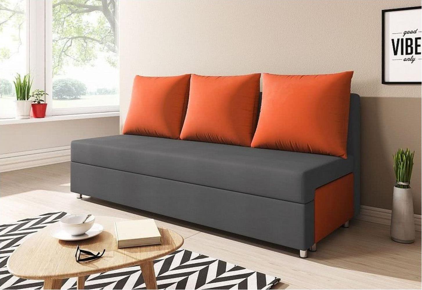 Sofa Schlafsofa inklusive Bettkasten AGNES Anthrazit / Orange Bild 1