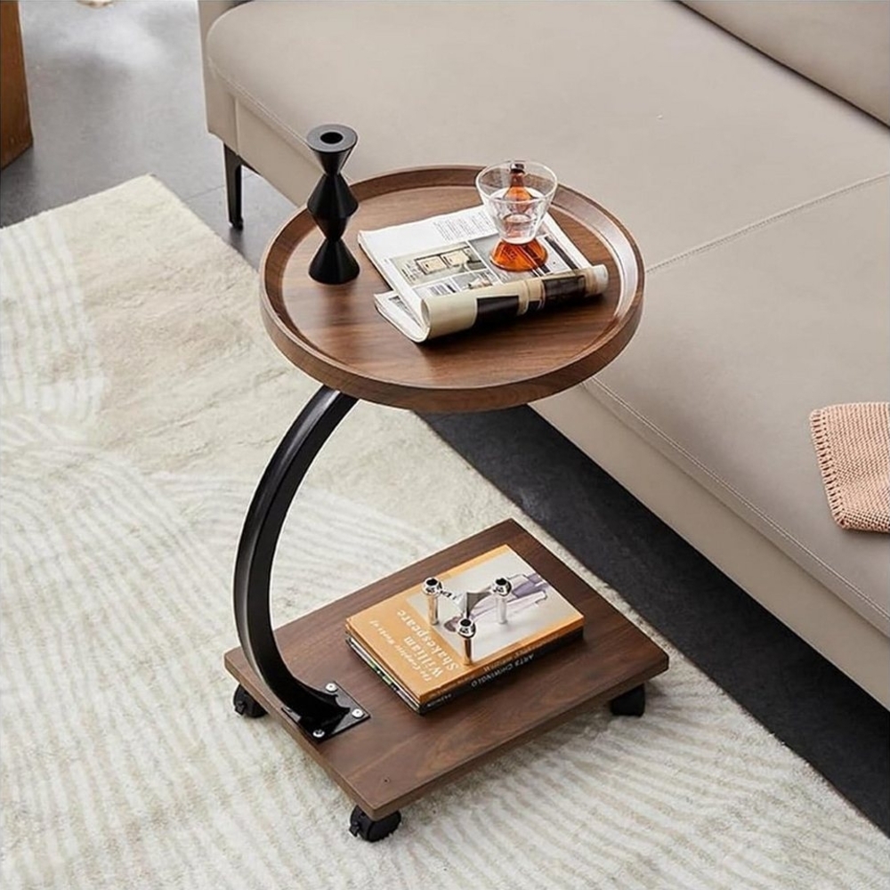 NUODWELL Beistelltisch Beistelltisch C-Form, Beweglicher Holz Couchtisch Kleiner mit Rollen Bild 1