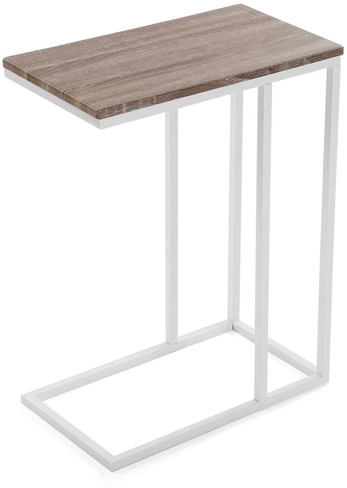 Versa Padua Beistelltisch für das Wohnzimmer, Schlafzimmer oder die Küche. Moderner, niedriger Tisch, Maßnahmen (H x L x B) 61 x 26 x 46 cm, Holz und Metall, Farbe: Braun und weiß Bild 1