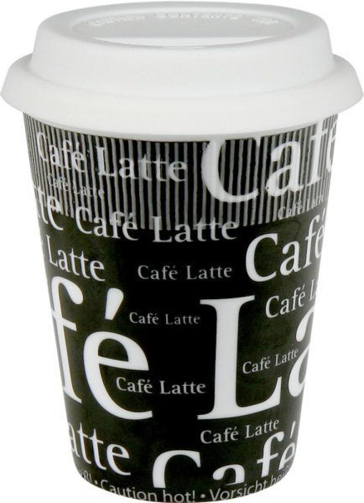 Coffee To Go Becher Cafe Latte Schrift auf Schwarz 380ml Bild 1