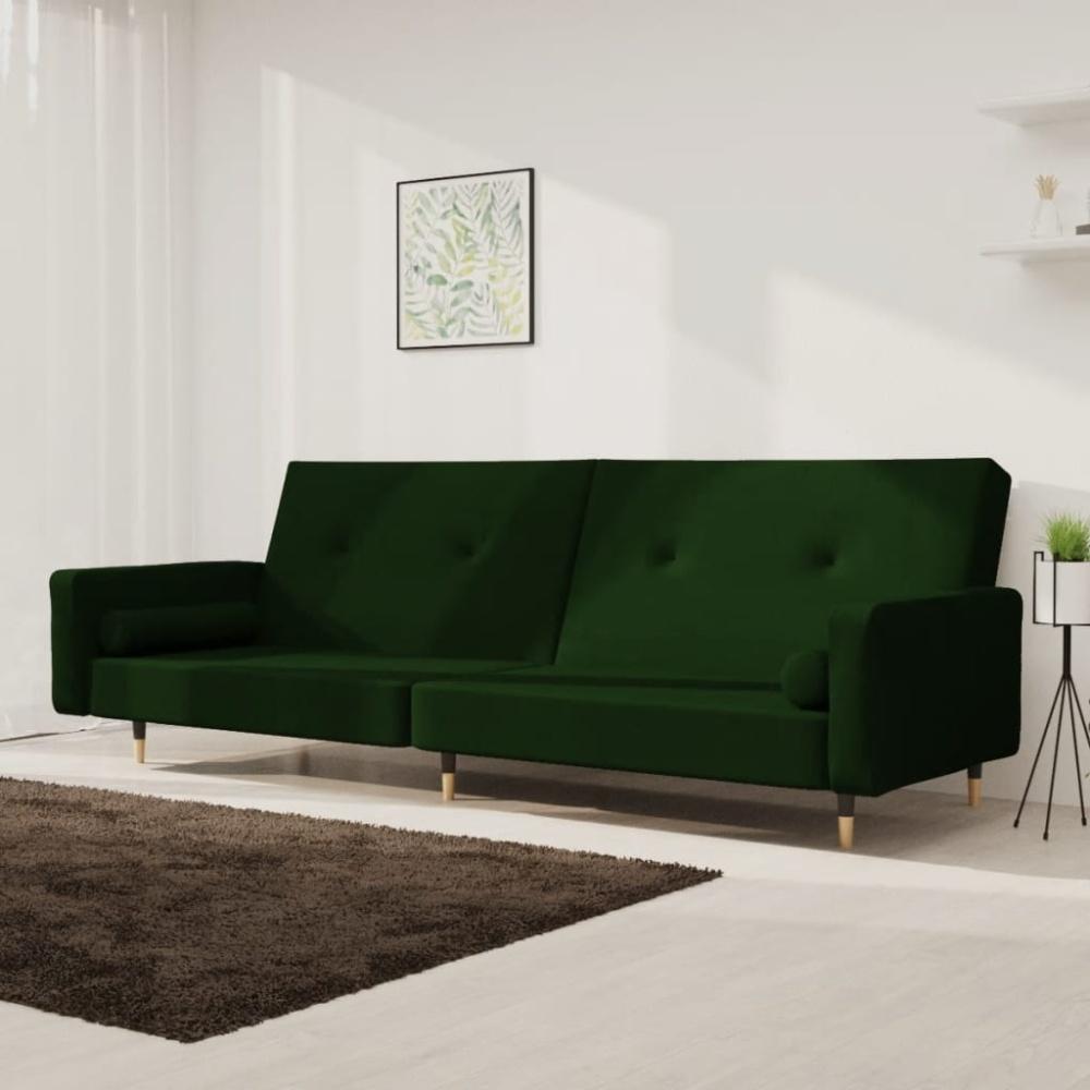 vidaXL Schlafsofa 2-Sitzer mit 2 Kissen Dunkelgrün Samt Bild 1