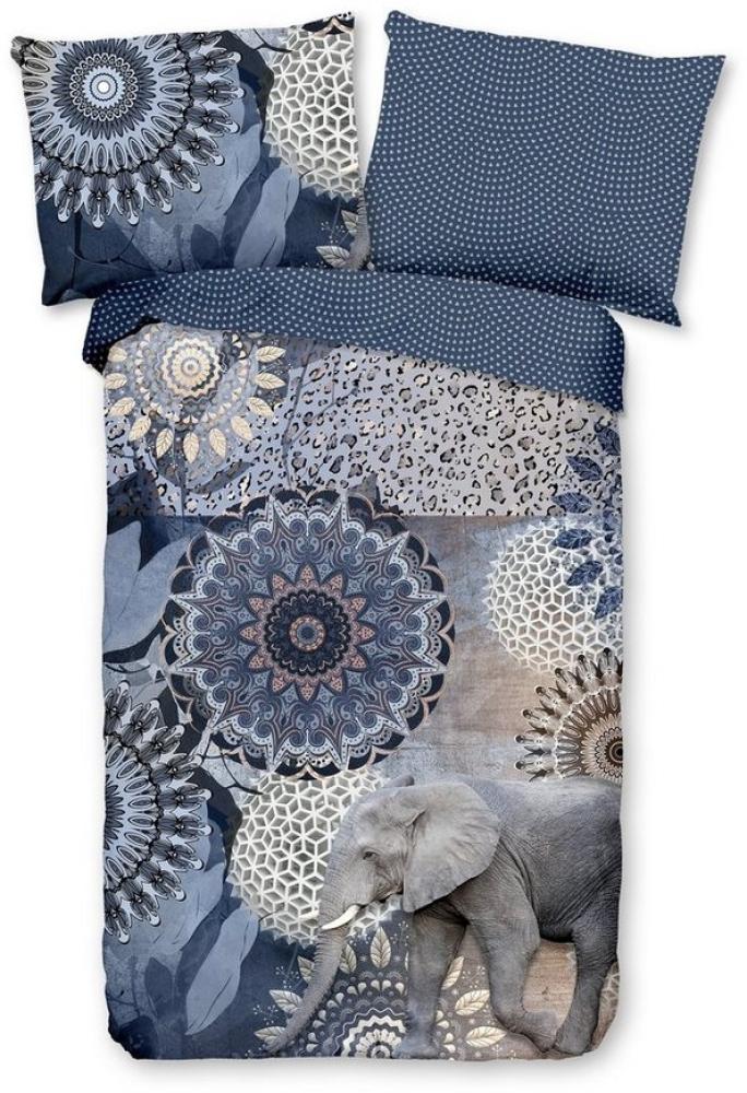 Traumschloss Bettwäsche Comfort Baumwolle, Flanell, 2 teilig, blaue Mandalas mit Elefant Bild 1