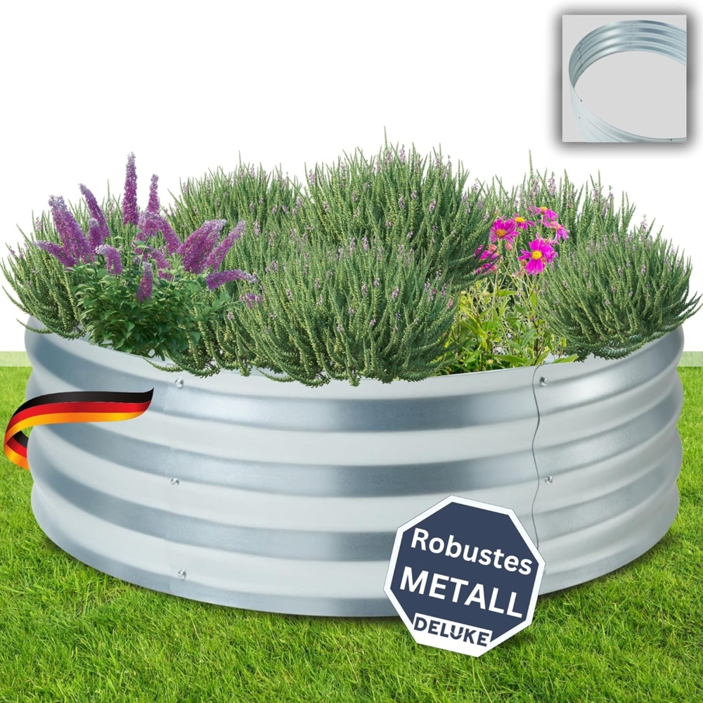 DELUKE® Hochbeet für Garten RUND - Verzinkter Stahl Wetterfest Hochbeet Metall rund Bausatz Pflanzenbeet Blumenbeet Gartenbeet Kräuterbeet für Garten Gemüsebeet Silber 61,5x61,5x30,5cm Bild 1