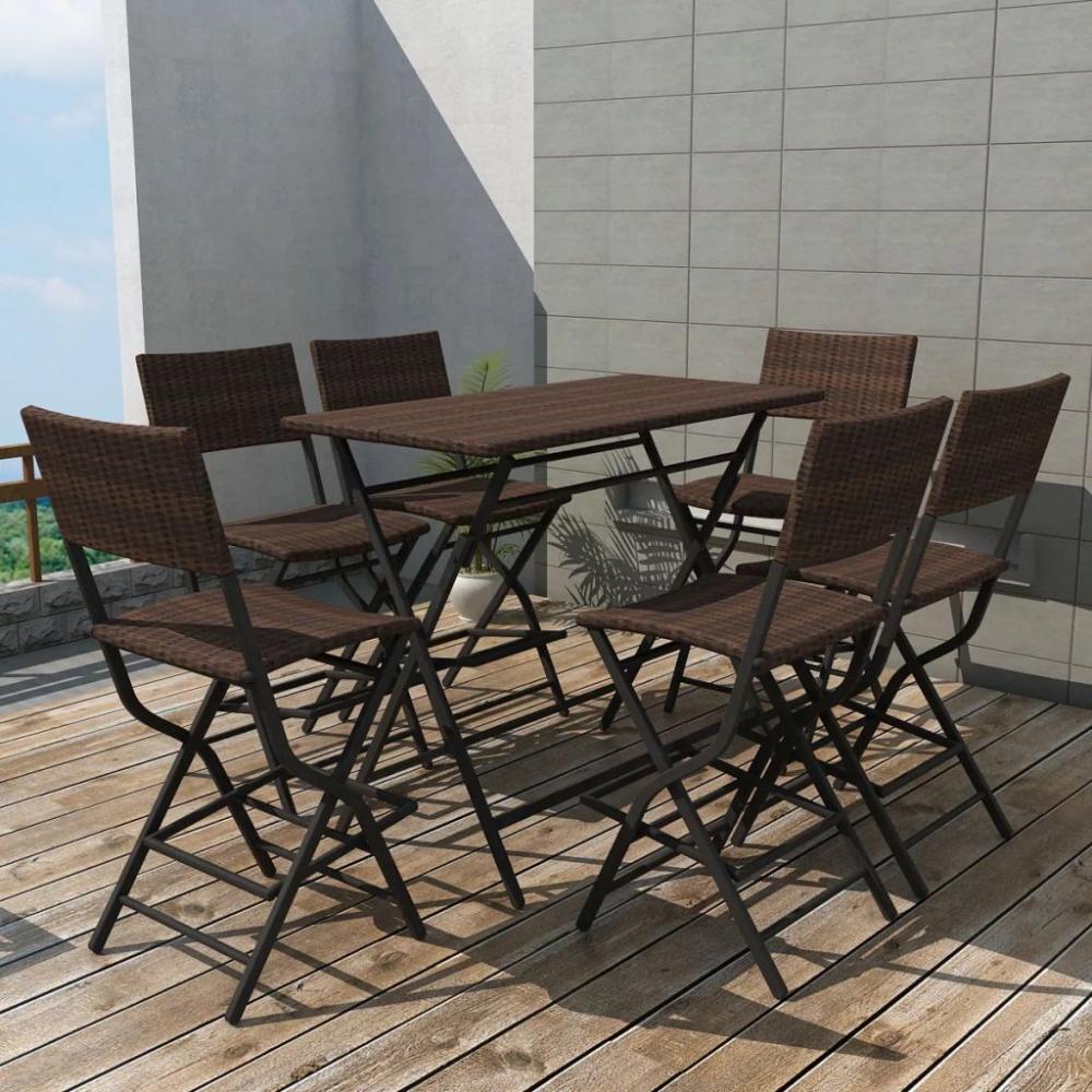 vidaXL 7-tlg. Garten-Essgruppe Klappbar Stahl Poly Rattan Braun 42877 Bild 1