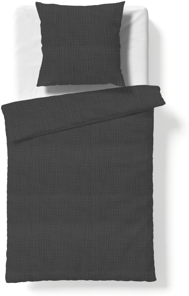 Fleuresse Musselin Bettwäsche 155x220 Faro grau anthrazit uni 614446-9064 Bild 1
