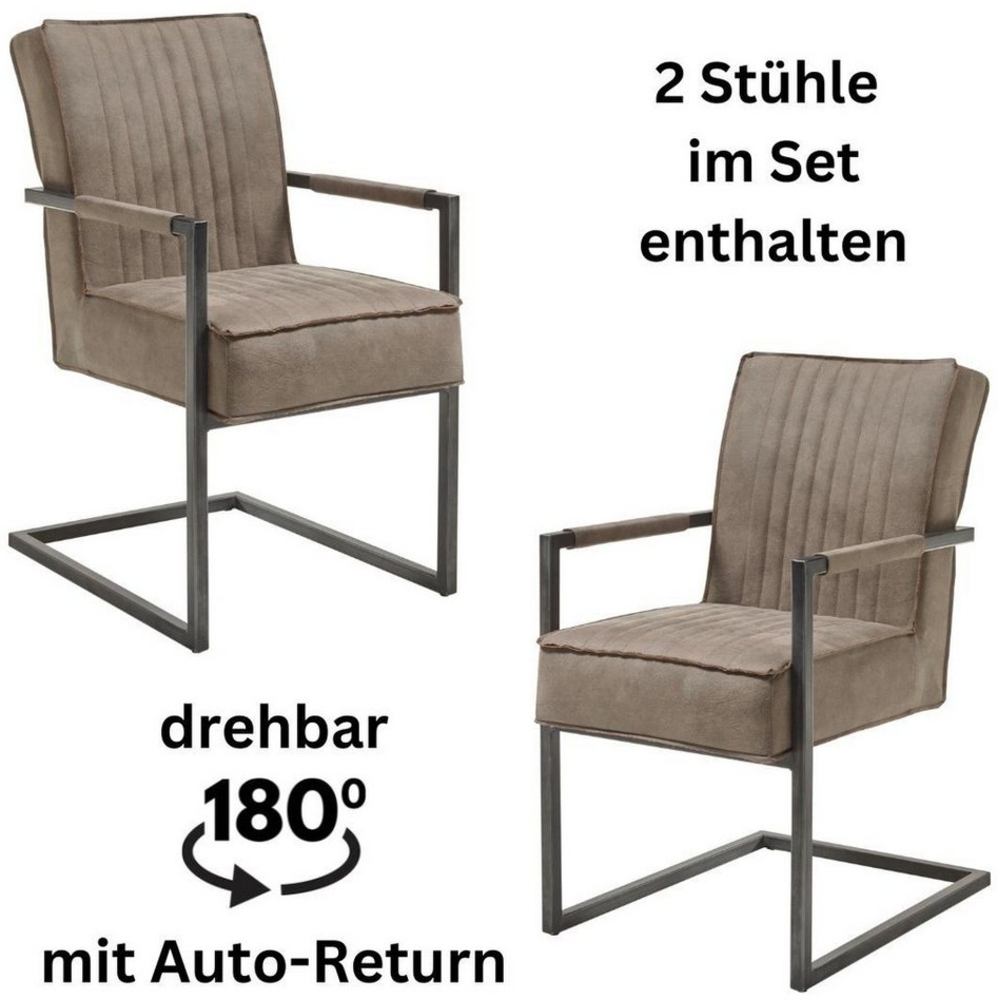 LINDA Schwingstuhl 2er Set mit schwarzem Metallgestell und Microfaser Bezug, Taupe - Bequemer Freischwinger Stuhl für Esszimmer & Küche - 51,5 x 92 x 70 cm (B/H/T) Bild 1