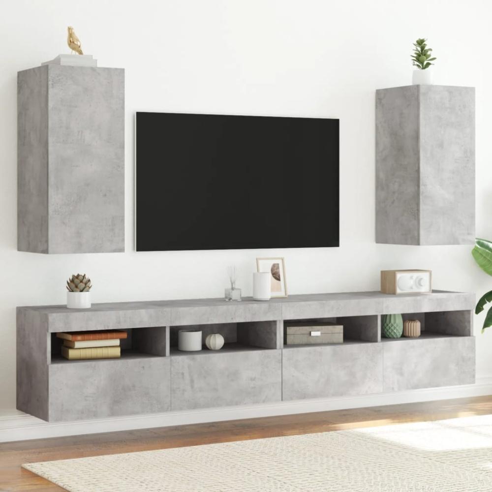 vidaXL TV-Wandschränke mit LED-Leuchten 2 Stk. Betongrau 30,5 x 35 x 70 cm Bild 1