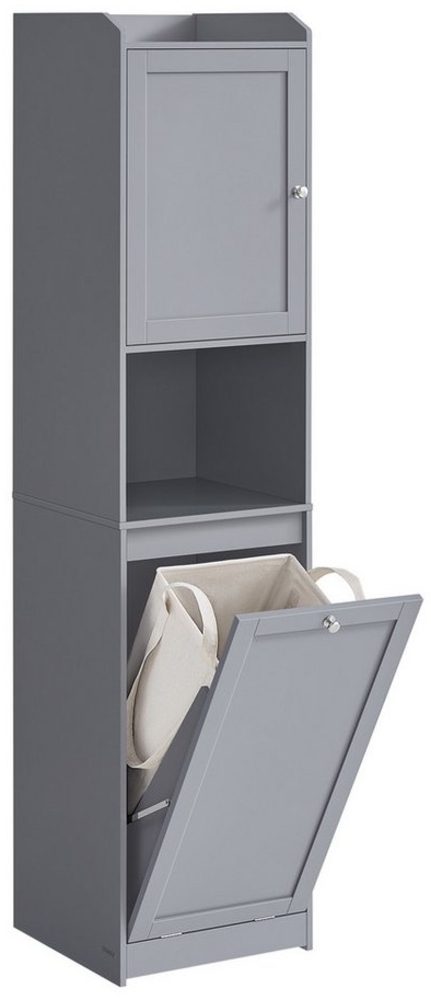 Vasagle Badezimmerschrank mit Wäschekorb, Holzwerkstoff grau, 40 x 40 x 170 cm Bild 1