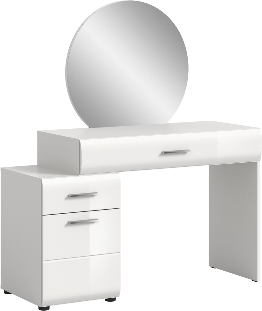 Schminktisch mit Spiegel (B/H/T: 120x138x47 cm) in weiß hochglanz tiefzieh Bild 1